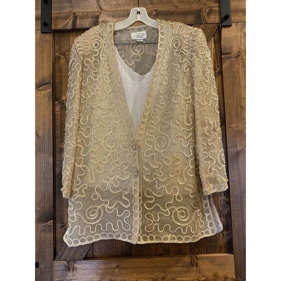 Farinae Collections Womens Evening 3 Pc Suit Size XLarge 14 Vintage Open Gold - Picture 4 of 10